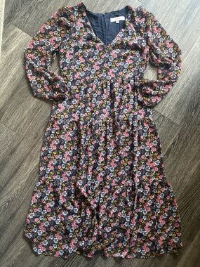 Loft Maxi Tiered Floral Long-Sleeve Dress